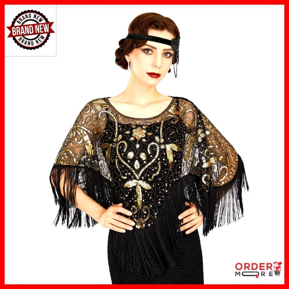 Sequin Beaded Flapper Evening Shawl Wrap for Formal Parties & Weddings